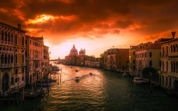 Man Made Venice Cities Italy House Building Sunset Canal Boat Cloud City Grand Canal HD Wallpaper | Background Image