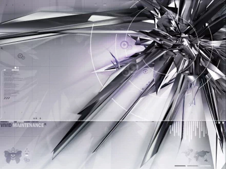 An abstract HD desktop wallpaper with sharp, metallic elements on a white background, creating a futuristic and dynamic visual effect.