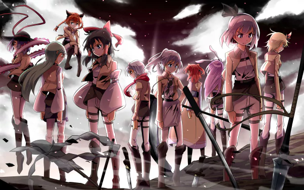 HD anime crossover desktop wallpaper featuring characters Iku Nagae, Mononobe No Futo, Shou Toramaru, Komachi Onozuka, Rin Kaenbyou, Reisen Udongein Inaba, Youmu Konpaku, Sanae Kochiya, Sakuya Izayoi, and Reimu Hakurei.