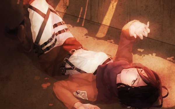Anime Ataque a los titanes Mikasa Ackerman Lying Down Tears Scarf Uniform Jacket Belt Shingeki No Kyojin Short Hair Crying Brown Hair Fondo de pantalla HD | Fondo de Escritorio