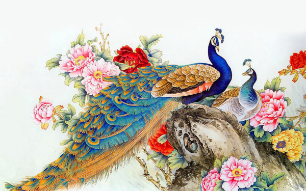 Animales Pavo real Aves Pintura Ave Colorful Flor Fondo de pantalla HD | Fondo de Escritorio