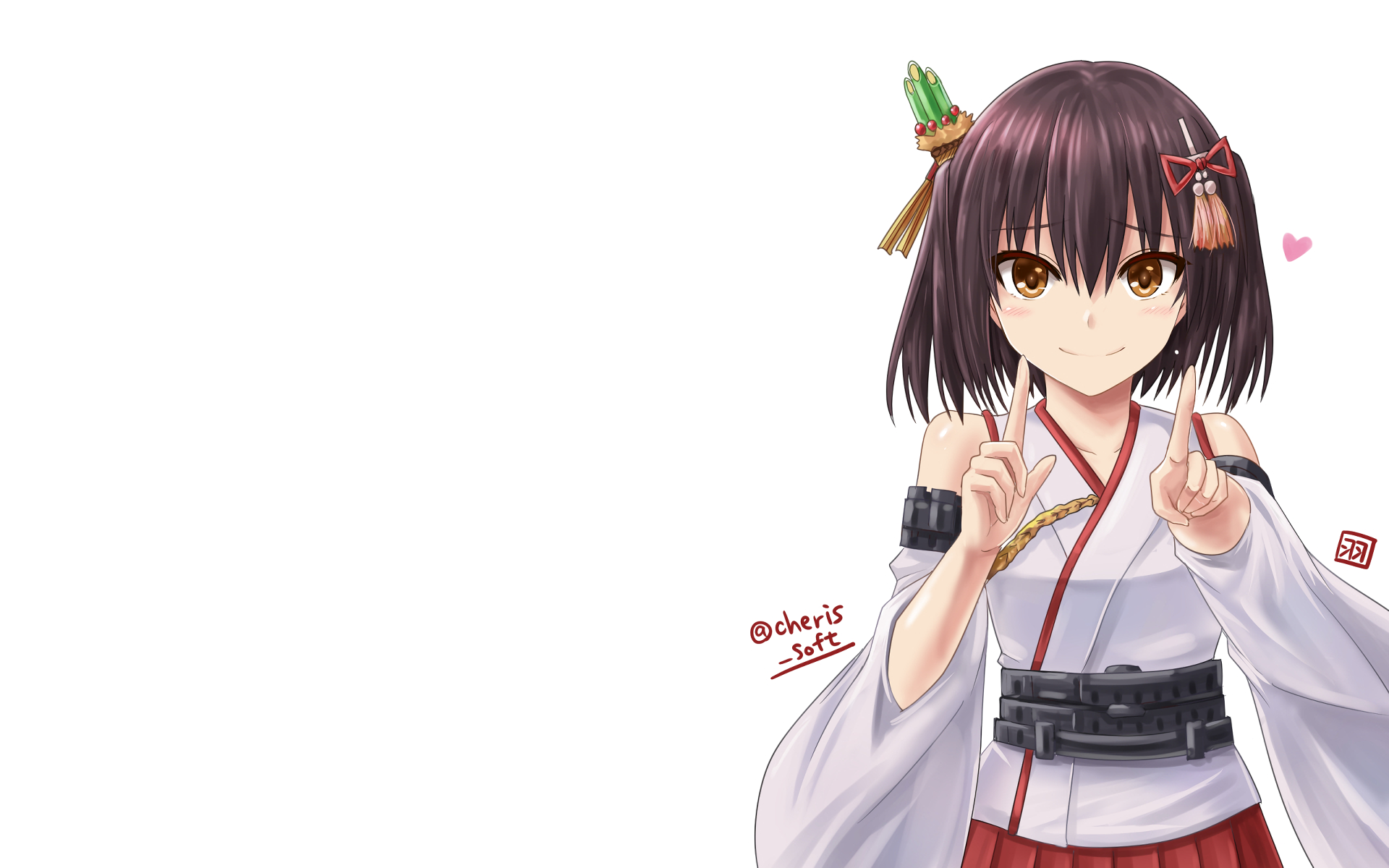 HD anime desktop wallpaper featuring Yamashiro from Kantai Collection in traditional outfit with modern naval gear, set against a clean white background.