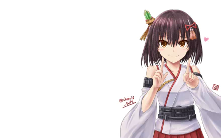 HD anime desktop wallpaper featuring Yamashiro from Kantai Collection in traditional outfit with modern naval gear, set against a clean white background.
