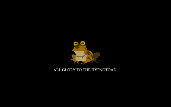 HD PC desktop wallpaper featuring Hypnotoad from the TV show Futurama with the caption ALL GLORY TO THE HYPNOTOAD on a black background.