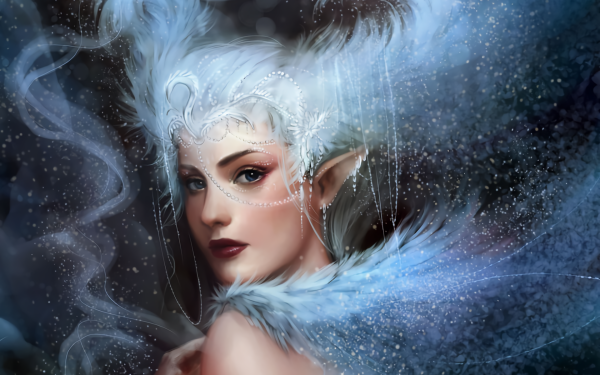 Fantasy Elf Feather Blue Blue Eyes Pointed Ears HD Wallpaper | Background Image
