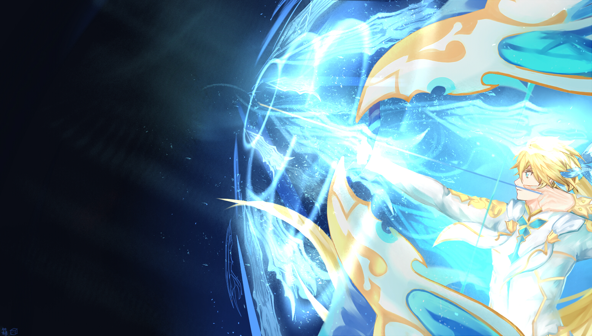 HD PC desktop wallpaper featuring an anime scene from Tales of Zestiria the X with a character unleashing a bright, magical energy blast against a dark background.