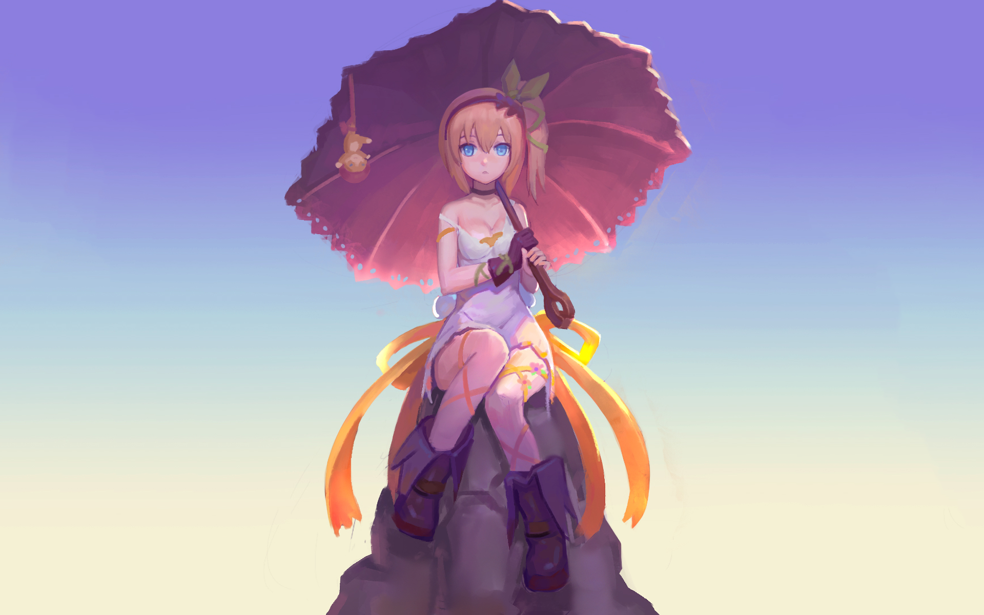 A captivating HD wallpaper from Tales of Zestiria the X, featuring a character sitting under a decorative umbrella, embodying a blend of elegance and adventure.