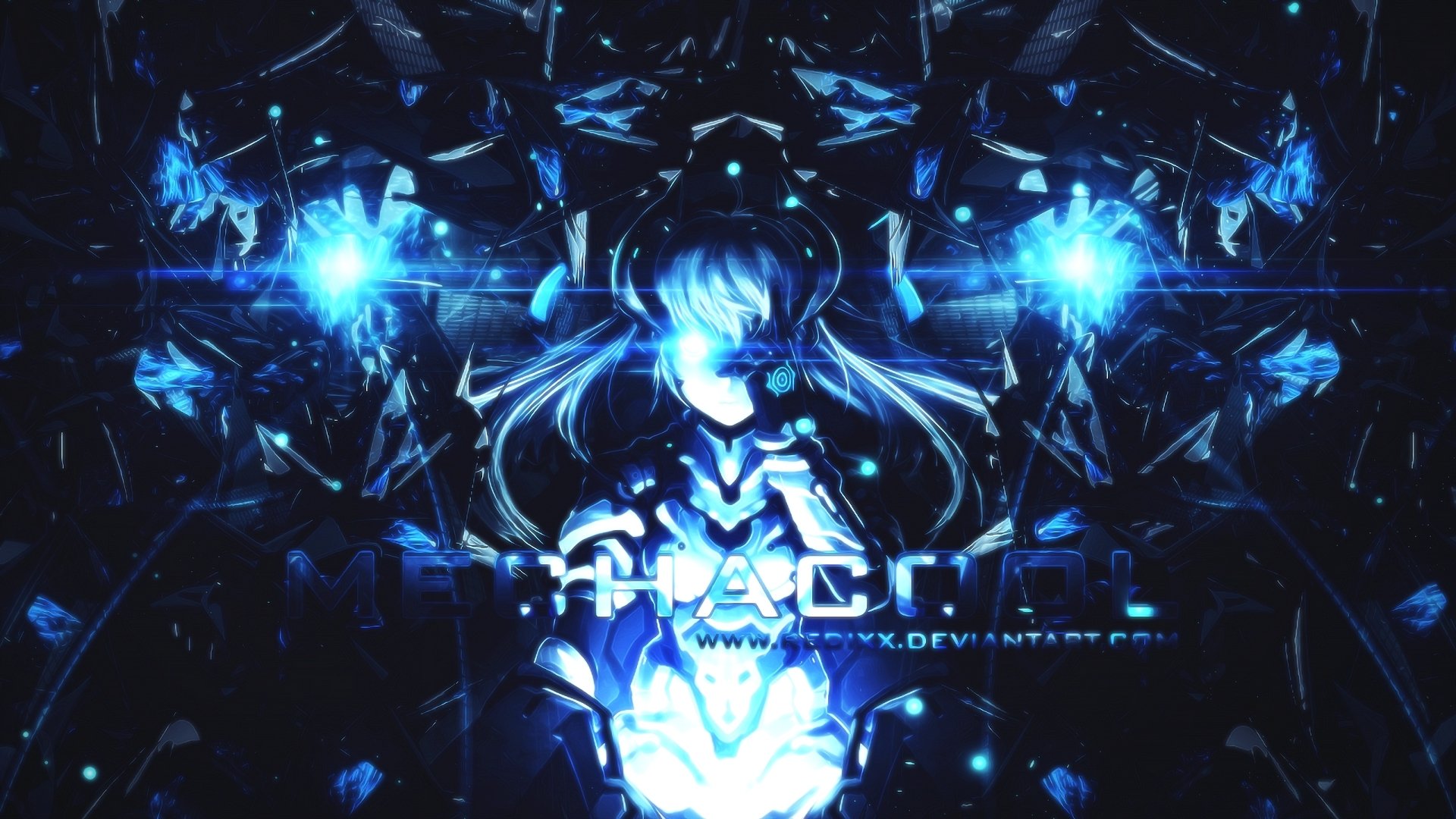 Original Anime HD Wallpaper: Futuristic Blue Energy Aura by Redixx, image size:1920x1080