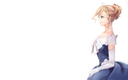 Anime HD PC desktop wallpaper from Tales of Zestiria the X featuring a side profile of a blonde female character in an elegant blue and white dress on a white background.