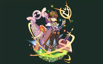 HD PC desktop wallpaper featuring an anime character from Tales of Zestiria the X, surrounded by magical symbols and vibrant energy effects.