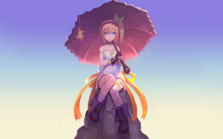 A captivating HD wallpaper from Tales of Zestiria the X, featuring a character sitting under a decorative umbrella, embodying a blend of elegance and adventure.