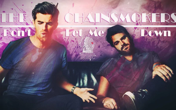 HD desktop wallpaper featuring The Chainsmokers with a vibrant purple background and the text Don't Let Me Down.