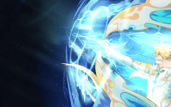 HD PC desktop wallpaper featuring an anime scene from Tales of Zestiria the X with a character unleashing a bright, magical energy blast against a dark background.