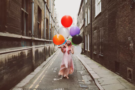pink hair pink dress balloon model woman mood HD Desktop Wallpaper | Background Image