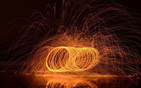 Photography Fireworks Reflection orange Night Light HD Wallpaper | Background Image