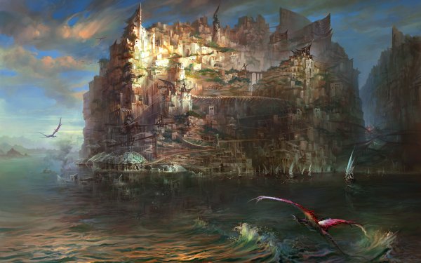 Video Game Torment: Tides Of Numenera City Cliff Creature HD Wallpaper | Background Image