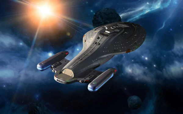 HD PC desktop wallpaper featuring the Star Trek: Voyager starship in deep space, showcasing iconic visuals from the Star Trek TV show series.