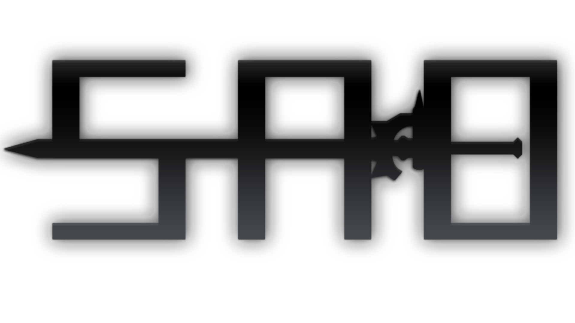 Dark HD PC desktop wallpaper showing a glowing silver SAO logo from the anime Sword Art Online on a black background.