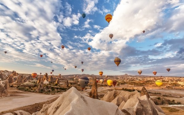 Vehicles Hot Air Balloon Landscape Desert Turkey Sky Cloud Horizon HD Wallpaper | Background Image