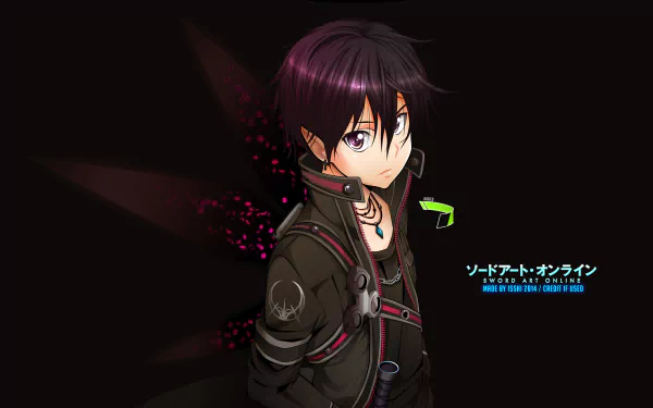 4K Ultra HD anime wallpaper featuring Kirito (Kazuto Kirigaya) from Sword Art Online, showcasing the character in dark attire against a black background with digital effects.