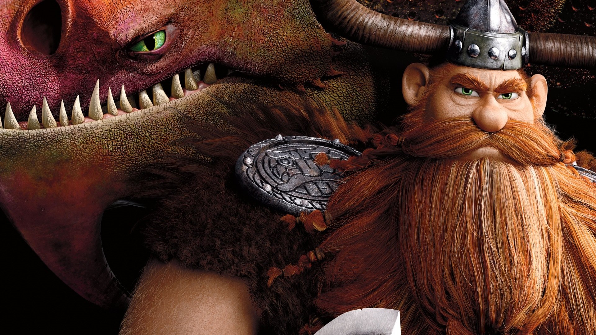 HD PC desktop wallpaper featuring a close-up of a Viking warrior and a dragon from the movie How to Train Your Dragon 2.