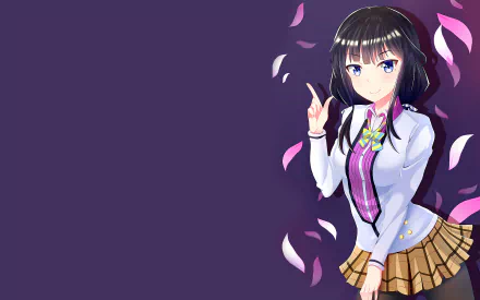 HD PC desktop wallpaper of Aki Adagaki from the anime Masamune-kun's Revenge, featuring her in school uniform with pink petals floating around.