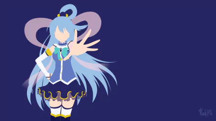 Minimalist 4K Ultra HD anime wallpaper of Aqua from KonoSuba, featuring clean lines and a simple color palette against a dark background.