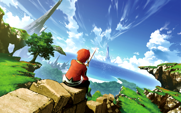 Anime Original Sky Red Hair Sword HD Wallpaper | Background Image