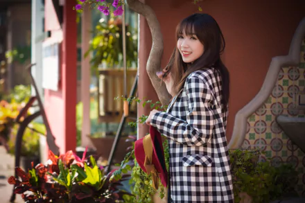 depth of field hat brown eyes brunette smile model woman asian HD Desktop Wallpaper | Background Image