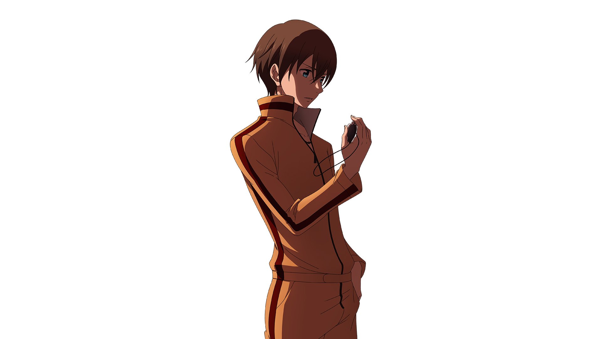 HD PC wallpaper featuring Kensuke Hanasaki from the anime Trickster: Edogawa Ranpo Shounen Tanteidan, depicted in a brown and orange outfit with a confident pose.