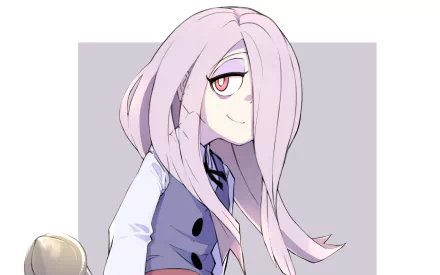 HD PC desktop wallpaper featuring Sucy Manbavaran from the anime Little Witch Academia, showcasing her with long lavender hair and a confident expression.