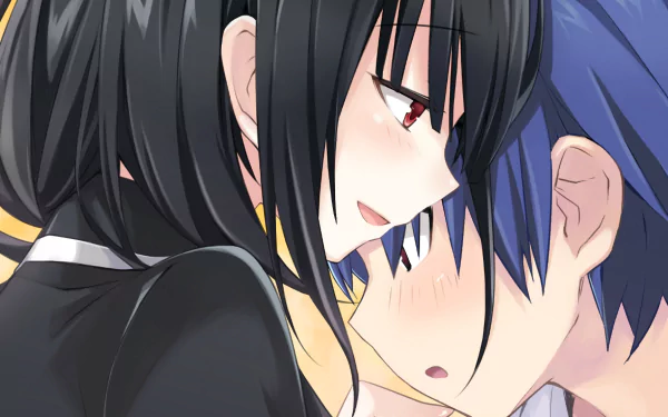 HD wallpaper featuring Shido Itsuka and Kurumi Tokisaki, characters from the anime series Date A Live, in a close and intimate moment.