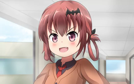 HD anime wallpaper featuring Satanichia Kurumizawa McDowell from Gabriel DropOut with a confident expression in a bright indoor setting.