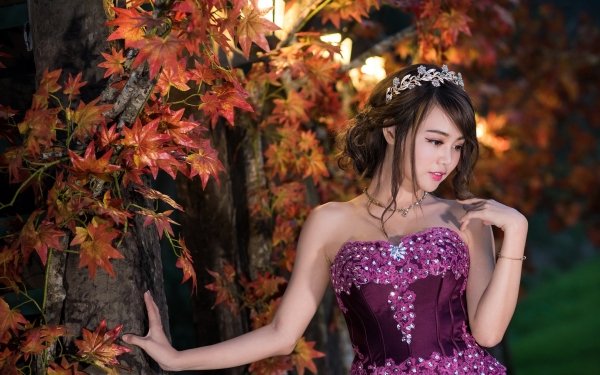 Women Asian Model Brunette Dress Fall Brown Eyes HD Wallpaper | Background Image