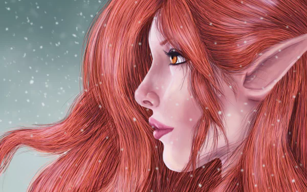 orange eyes pointed ears red hair face fantasy elf HD Desktop Wallpaper | Background Image