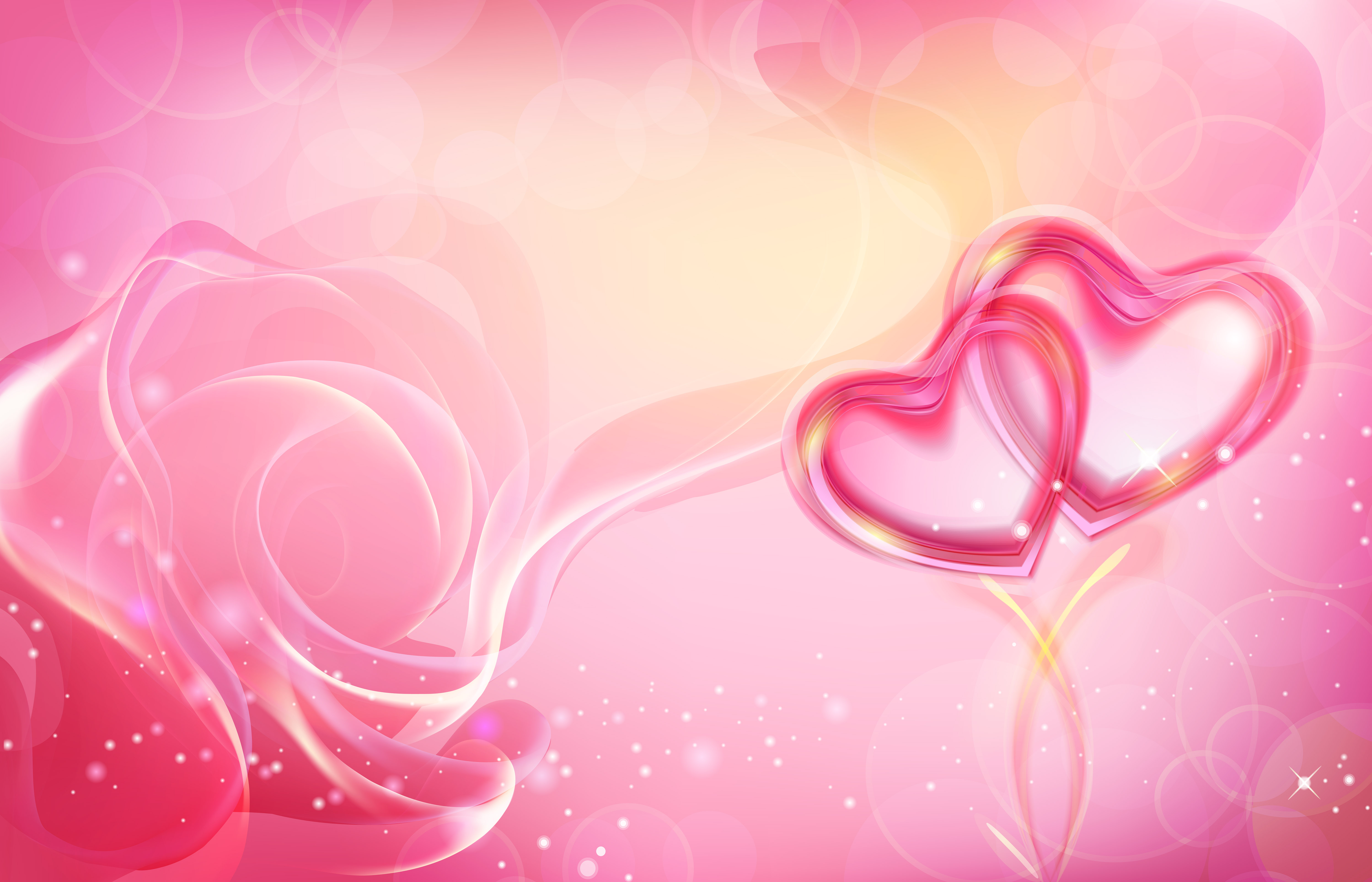 Pink Roses And Hearts Wallpaper