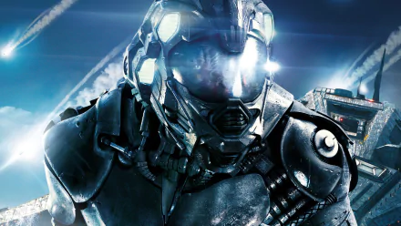 HD wallpaper featuring a futuristic armored character from the movie Battleship, set against a dramatic background with streaking lights.