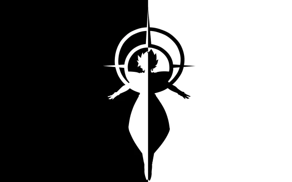 A high-definition black and white desktop wallpaper featuring Zamasu from Dragon Ball Super, showcasing a striking silhouette with arms outstretched against a contrasting background.