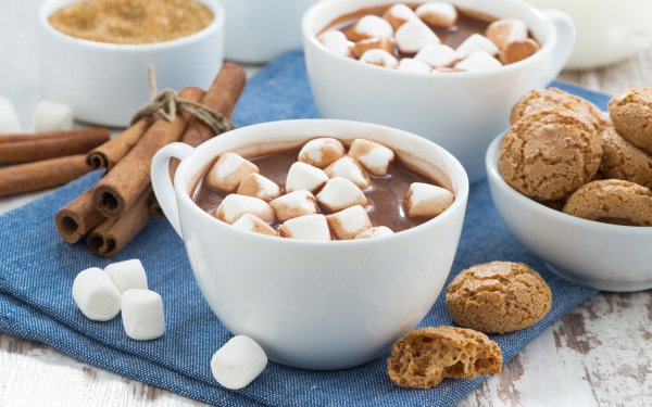 Nahrungsmittel Heiße Schokolade Cup Marshmallow Plätzchen Cinnamon HD Wallpaper | Hintergrund