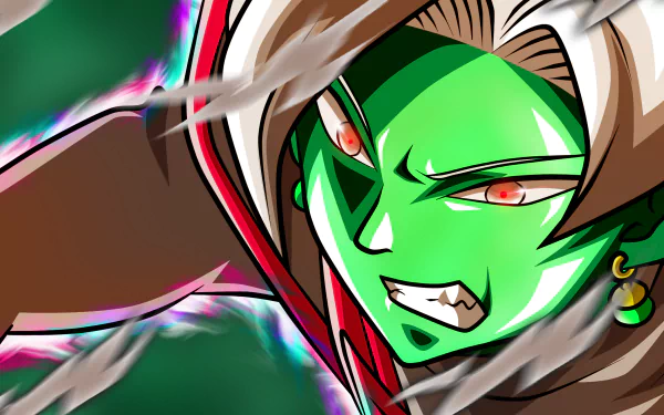 HD anime wallpaper featuring Zamasu from Dragon Ball Super with intense expression and dynamic action pose against a vibrant background.
