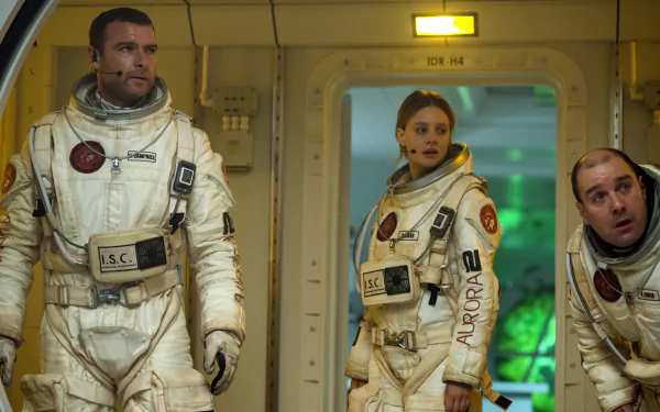 HD desktop wallpaper featuring astronauts from the movie The Last Days On Mars inside a spacecraft, dressed in detailed space suits.