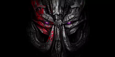 HD desktop wallpaper and background featuring a dark, menacing face with glowing purple eyes from the movie Transformers: The Last Knight.