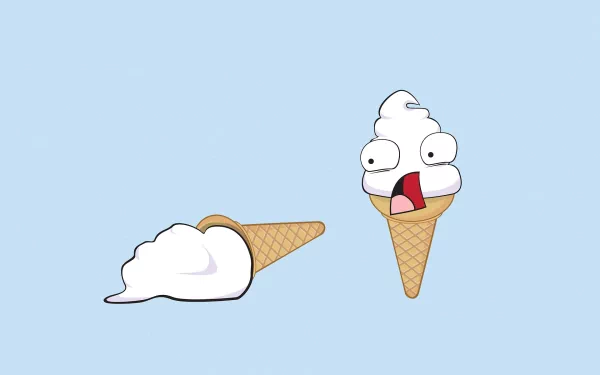 A whimsical HD wallpaper featuring funny ice cream cones; one cone is happily surprised while the other has toppled over, adding a playful touch to your desktop background.