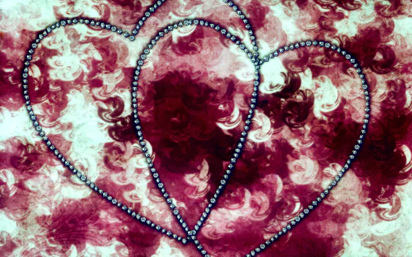4K Ultra HD PC desktop wallpaper and background: two rhinestone‑outlined hearts over white and purple artistic flower swirls.