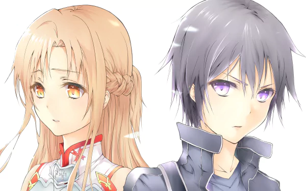 4K Ultra HD anime wallpaper featuring two Sword Art Online characters with detailed expressions and vibrant colors on a clean white background.