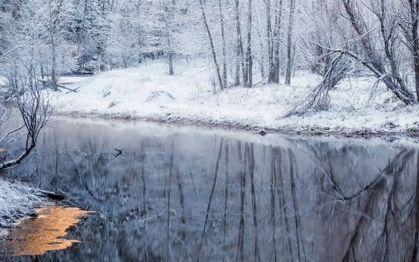 Earth River Nature Winter Reflection Snow HD Wallpaper | Background Image