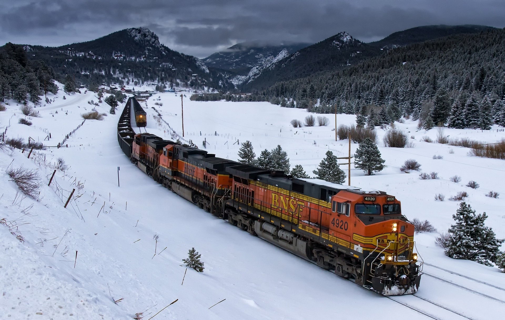Download Mountain Landscape Snow Winter Vehicle Train HD Wallpaper