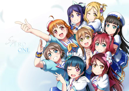 HD desktop wallpaper featuring Yoshiko Tsushima, You Watanabe, Chika Takami, Riko Sakurauchi, Mari Ohara, Kanan Matsuura, Ruby Kurosawa, Dia Kurosawa, and Hanamaru Kunikida from Love Live! Sunshine!!.