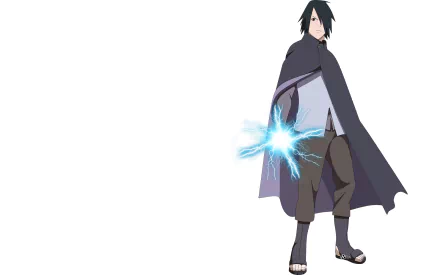 HD anime desktop wallpaper featuring Sasuke Uchiha from Boruto, wielding his signature Chidori lightning technique against a clean white background.