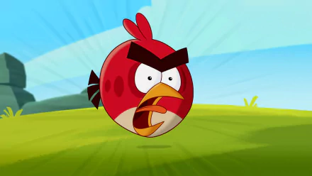 HD desktop wallpaper featuring a vibrant cartoon Angry Birds character from the popular video game, set against a bright outdoor background.